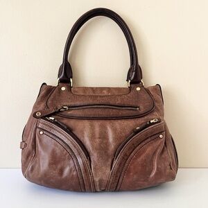Cole Haan Brown Leather Shoulder Bag with Gold Hardware -